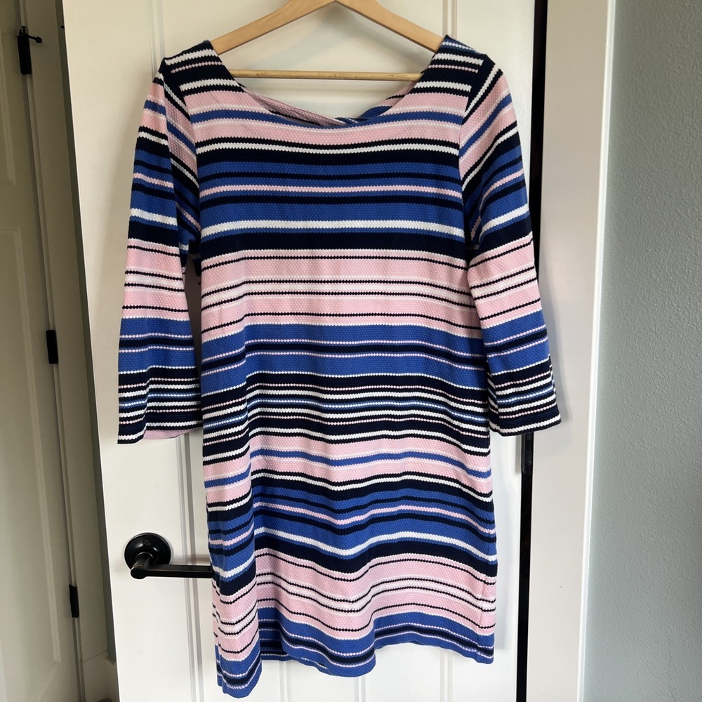 LILLY PULITZER Blue & Pink Coconut Stripe Jacquard Dress Large (12/14)